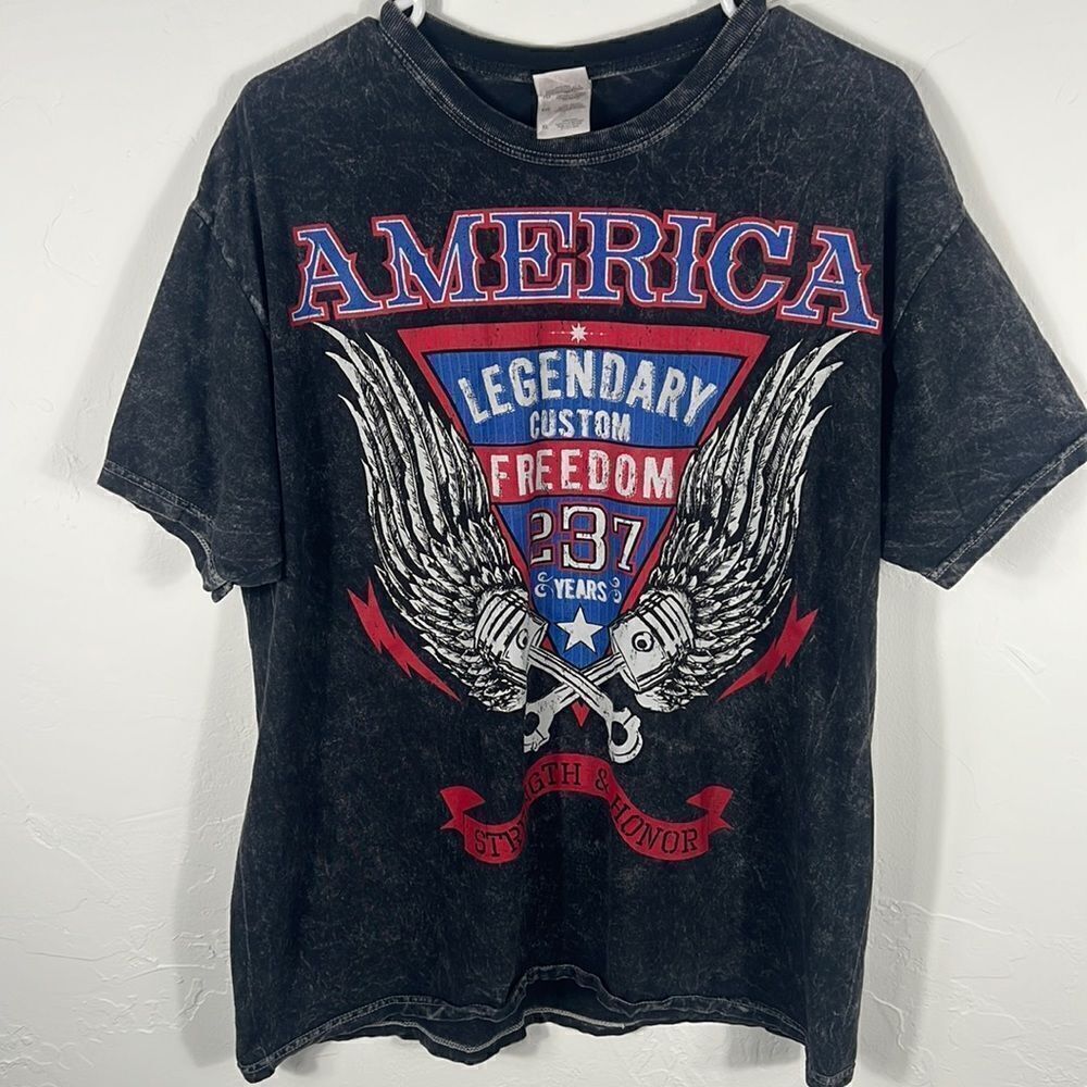 🔥🔥 Vintage Y2K USA AMERICA Freedom Men's T Shirt Black‎ Acid Wash Mens XL -EUC